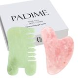 padimë 2 parça | Premium Set Masaj 2'si 1 arada | Gua Sha Yüz Aletleri + Yeşim Tarağı Masaj Aleti | Guasha Yüz + Saç Derisi Masajı Seti - Rose Quartz - Yüz Masaj Aletleri Guasha Yüz Masajı için Alet