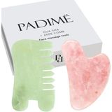 Padimë 2 Parça | Premium Set Masaj 2'Si 1 Arada | Gua Sha Yüz Aletleri + Yeşim Tarağı Masaj Aleti | Guasha Yüz + Saç Derisi Masajı Seti - Rose Quartz - Yüz Masaj Aletleri Guasha Yüz Masajı