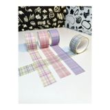 Padme studio Ekose Desenli 4 Adet Washi Tape Kağıt Bant (2cmX2m) old rose