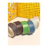 Padme studio Retro Kareli Washi Bant Seti 6'lı - Estetik Grid Desenli Dekoratif Kağıt Şerit Maskeleme Bandı (Bullet Journal ve Ajanda İçin)