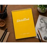 Pagos Yayınları Wise Owl Premium A5 SketchBook Sert Kapak Eskiz Defteri | 200 gr Kağıt | 30 Yaprak (60 Sayfa) | Karakalem & Teknik Çizim İçin - Sarı - 14,8 x 21 cm