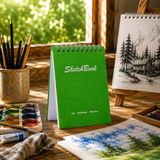 Pagos Yayınları Wise Owl Premium A6 SketchBook Sert Kapak Eskiz Defteri | 200 gr Kağıt | 30 Yaprak (60 Sayfa) | Karakalem & Teknik Çizim İçin - Yeşil - 10,5 x 14,8 cm