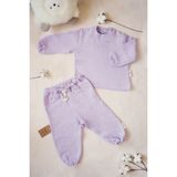 Pahta 4 Kat Müslin Pamuk Kız Çocuk Sweatshirt - Pantolon Takım - Açık Lila - 3 - 4 Yaş
