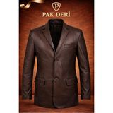 PAK Erkek Kahverengi Hakiki Deri Ceket - Klasik Düğmeli Blazer Mont - 3XL - Kahrengi - Taba