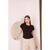 PAKET GİYİM Basic crop T-shırt - esnek dokulu lıkralı slım fıti, bisiklet yaka kısa kollu buzi kumaş