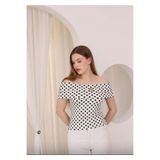PAKET GİYİM Kadın madona yaka puantiyeli aksesuar detaylı bluz