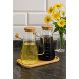 PAKETLENDİ 2 Adet 900ml Bambu Kapaklı Vakumlu Borosilikat Yağdanlık (Bambu Altlığı Sete Dahil değildir)