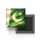 Pakistan - Abstract Efektli Bayrak - Baskılı Kare Buzdolap Magneti