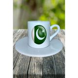 Pakistan Ülke Bayrağı Bayrak Baskılı Türk Kahvesi Fincanı Tabaklı Kişiye Özel Model 2