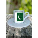 Pakistan Ülke Bayrağı Bayrak Baskılı Türk Kahvesi Fincanı Tabaklı Kişiye Özel Model 3