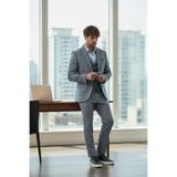 Pakito Açık Lacivert Ekose Desenli Mono Yaka Slim Fit Çift Yırtmaçlı Astarlı Takim Elbise Açık Lacivert 48