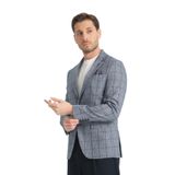 Pakito Erkek Açık Lacivert Ekose Slim Fit Mono Yaka Spor Blazer Ceket Açık Lacivert 48