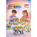 PAKİTO Kelebek Yapboz 200 Parça Renkli Birleştirmeli Yapı - Şekil Oyuncağı Puzzle Eğitici Blok Seti (Saklama Kaplı)
