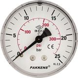 Pakkens 0-10 Bar 63 mm Arkadan Bağlantılı Kuru G 1/4 inç Manometre