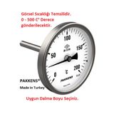 Pakkens Çap Ø100mm 500 C° Derece 30 Cm Dalma Boylu, Fırın, Taş Fırın Termometresi, Paslanmaz Çelik