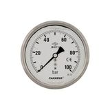 Pakkens Çap 63 Arkadan Bağlantılı Yağlı / Gliserinli Manometre, Basınç Ölçer 1/4" - 2,5 Bar