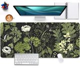 PAKWMFEVGD Adaçayı Yeşili Çiçekli ve Bitki Masa Pedi Mouse Pad, Dikişli Kenarlı Büyük Oyun Fare Altlığı, Ofis Bilgisayar Klavyesi Dizüstü Bilgisayar Ev için Kaymaz Su Geçirmez Kauçuk Taban Mous Mat 89,9 cm x