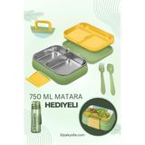 Pakyolla Happi Paslanmaz Çelik 2 Bölmeli Beslenme Kabı Seti + 1030 Ml Aqualife Matara Hediye