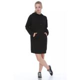 Palena - Plna4550 - Büyük Beden Kapüşonlu Kanguru Cepli Uzun Sweatshirt - Beden Siyah & Kol Siyah