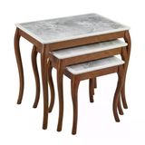 Palermo 3Lü Zigon Sehpa Mdf Mermer Kaplama & Lake Şerit Detaylı Lüks Tasarım