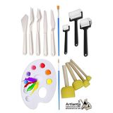 Palet Rulo Firca Ponpon Resim Fircasi Ve Plastik Spatula 1 Paket Resim Hobi Sanat Etkinlik Resim Paleti