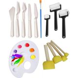 Palet Rulo Fırça Ponpon Resim Fırçası ve Plastik Spatula 1 Paket Resim Hobi Sanat Etkinlik Resim Set