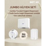 Palex 3 lü Jumbo Hijyen Seti Beyaz (Sıvı Sabunluk+Jumbo Tuvalet Kağıdı Dispenseri+Z Katlı Havlu Dispenser)