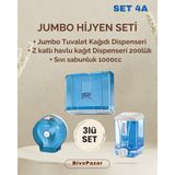 Palex 3 Lü Jumbo Hijyen Seti - Sıvı Sabunluk+Jumbo Tuvalet Kağıdı Dispenseri+Z Katlı Havlu Dispenser ŞEFFAF MAVİ - Mavi