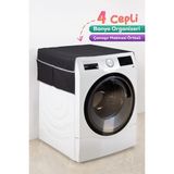 Palm Design Çamaşır Makinesi Örtüsü 4 Cepli Banyo Düzenleyici Organizer Buzdolabı Örtüsü Depolama Hurç - Siyah