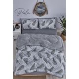 Palm Gri Desenli Çift Kişilik Çift Taraflı Welsoft Yorgan Seti Wellsoft Battaniye Pofuduk Yumuşak Yorgan Seti - 0315 Gri - 195 x 215 cm
