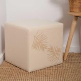 Palm Puf-Bej/Yaprak Baskılı 40X40x40 Cm