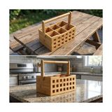 Palmira Demir 4 Bölmeli Saplı Doğal Bambu Çatal Bıçak Sepeti - Çok Amaçlı Masaüstü Organizer Mutfak Düzenleyici ve Kalemlik Standı (23X15 Cm) - 0,5 x 7 cm