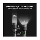 Palmira Demir Bix Flashlight BX5141FL 30W Led, Max. 1450 Lümen Parlaklık ve 690 Metreye Kadar Menzilli 2200MAH Şarj Edilebilir LED Bildirimli Kompakt El Feneri