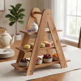 Palmira Demir Doğal Akasya Ahşap 3 Katlı Sunum Standı - 37X12.3X37.5 cm Çok Amaçlı Katlı Servis Tepsisi, Kurabiyelik ve Peynir Sunumluğu - 0,60 x 19 x 29 cm