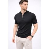 Palmira Demir Erkek Kısa Kol Fitilli Triko T-Shirt Yazlık Hakim Yaka Tişört - Siyah - Siyah / M