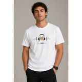 Palmira Demir Erkek Müzik Temalı Baskılı Tişört Bisiklet Yaka Kısa Kol T-Shirt - Beyaz - Beyaz / S