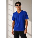 Palmira Demir Erkek V Yaka Basic Tişört Kısa Kol Yazlık Regular Fit T-Shirt - Saks Mavisi - Saks Mavisi / S
