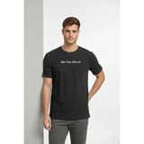 Palmira Demir Erkek Wafıl Kumaş Tişört Regular Kalıp Bisiklet Yaka Baskılı Günlük Basic T-Shirt - Siyah - Siyah / S