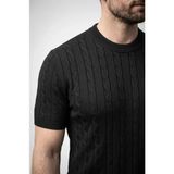Palmira Demir Erkek Yazlık Triko Dokuma Tişört Kısa Kol Bisiklet Yaka Örgü Desenli T-Shirt - Siyah - Siyah / Xl