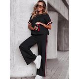 Palmira Demir Kadın Kısa Kollu Bisiklet Yakalı Ribanalı Viskon Iki Iplik Bluz ve Pantolon Ikili Takım - Siyah / 2xl-3xl - 1 Drop - 2XL - 3XL