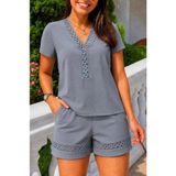 Palmira Demir Kadın Kısa Kollu V Yakalı Bluz ve Short Ikili Takım - Gri / 2xl-3xl - 1 Drop - 2XL - 3XL