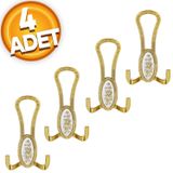 Palmira Portmanto Vestiyer Duvar Askısı Metal Dolap Elbise Askılığı Gold Beyaz Desenli ( 4 Adet)