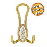 Palmira Portmanto Vestiyer Duvar Askısı Metal Dolap Elbise Askılığı Gold Beyaz Desenli