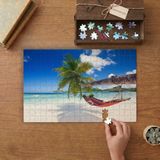 Palmiye Ağacı - Kumsal - Deniz - Hamak Tasarımı 240 Parça Ahşap Puzzle Ahşap Kutuda MP08312