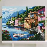 Palmiye Çıtalı 40x50 cm Deniz Evler Tuval Seti
