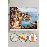 Palmiye Çıtalı 40x50 cm Göl Manzarası Tuval Seti