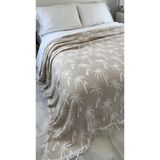 Palmiye Desen 4 Katlı Müslin Pike Yatak Örtüsü Battal Boy 240x260 cm Bej