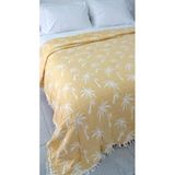 Palmiye Desen 4 Katlı Müslin Pike Yatak Örtüsü Battal Boy 240x260 cm Hardal