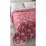 Palmiye Desen 4 Katlı Müslin Pike Yatak Örtüsü Battal Boy 240X260 cm Kırmızı - Çok Renkli - 1 x 32 x 27 cm