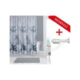 Palmiye Desenli Boru Hediyeli Banyo Perdesi Gri